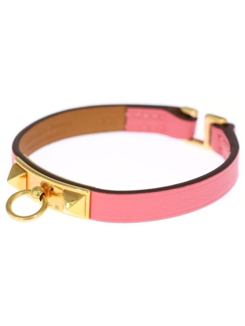 Hermes Rival Double Tour Pink Leather Gold Bracelet